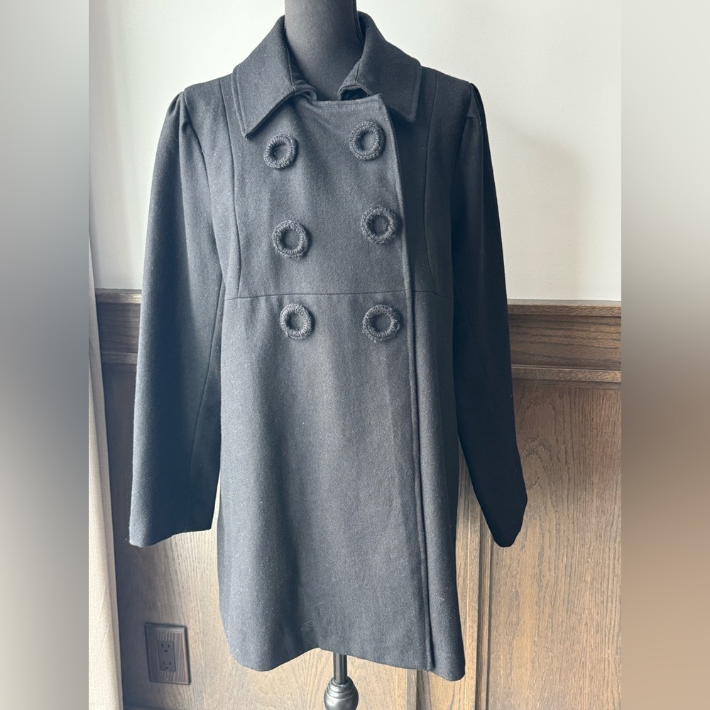 Luii Classic Black whimsigoth Double-Breasted Wool Blens Pea Coat size Large